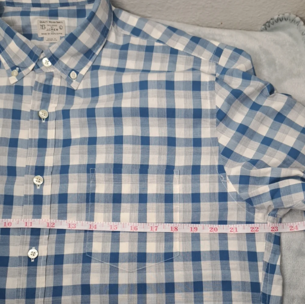 J. Crew Men's Shirt Button-up Blue Cream Business Casual Long Slv Lightweight L